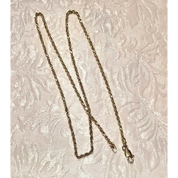 14K Gold Rope Chain Necklace Diamond Cut 1.7mm 16.5 Inches Lobster Clasp HS101 - Picture 1 of 7